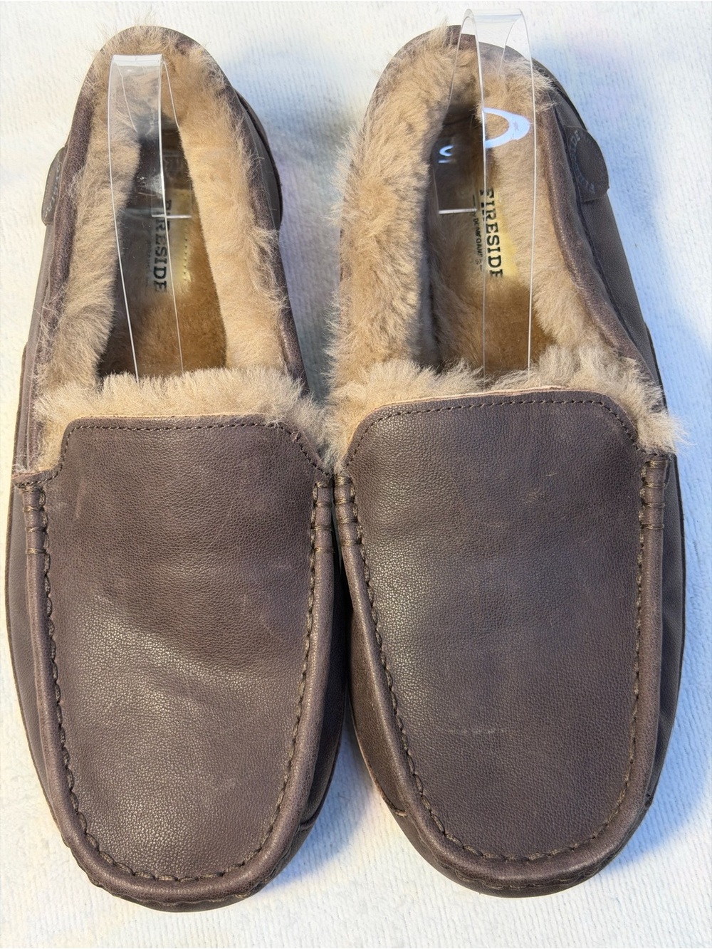 Fireside by Dearfoams Men's Brown Shearling Lined Suede Slippers Size 11
